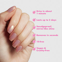 Olive & June nail application in hand demonstrating quick one-minute drying benefit