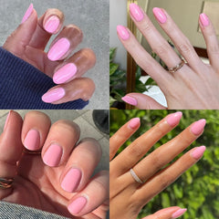 Olive & June nail on hand application showing smooth coverage and chip-resistant look