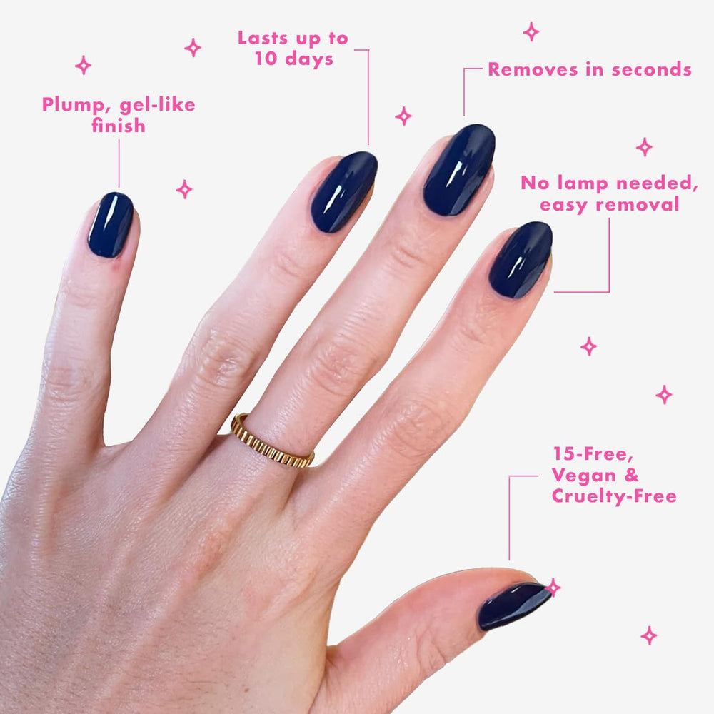 Olive & June plump gel-like finish on nail swatch for salon shine