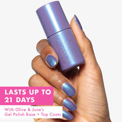 Olive & June label close-up revealing shade name and clean formula benefit