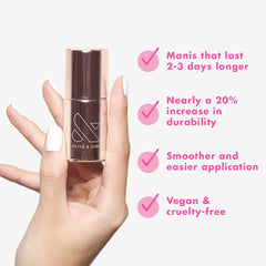 Olive & June primer clear texture close-up demonstrating fast absorption