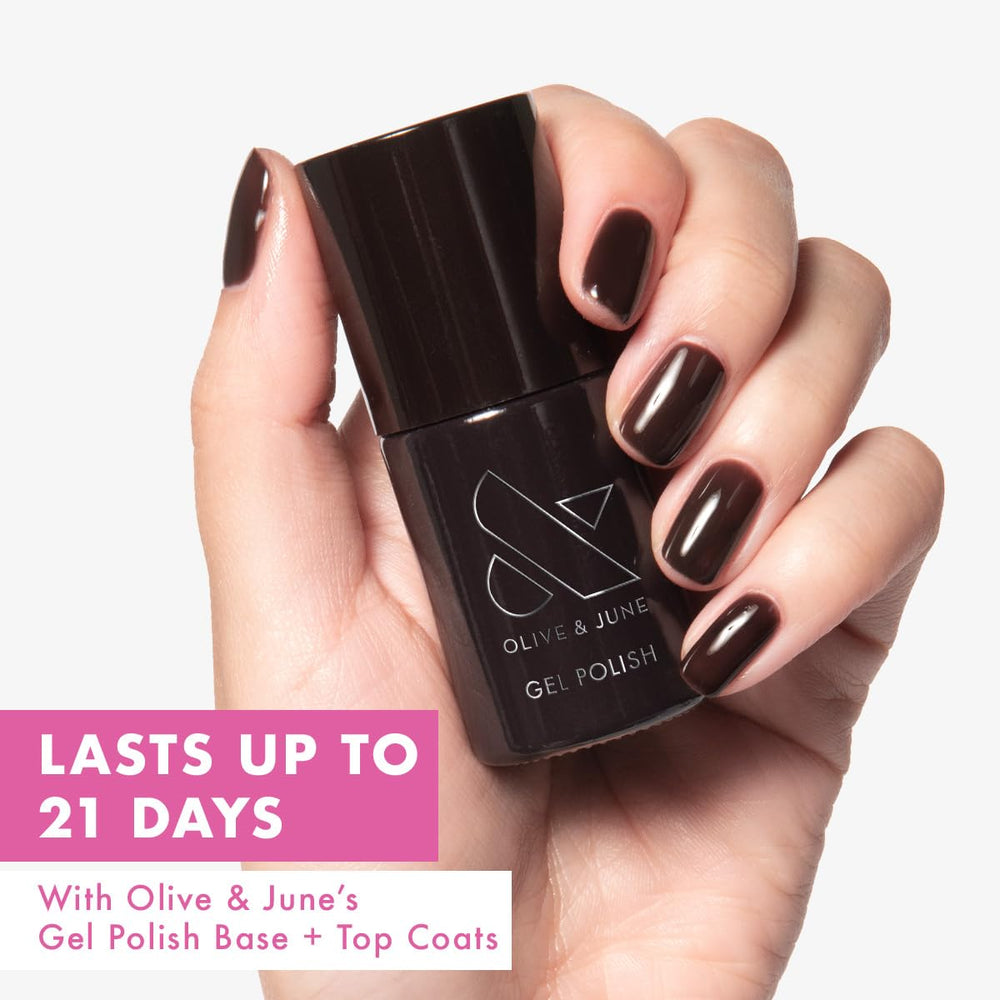 Olive & June brush stroke of sable brown showing smooth even coverage