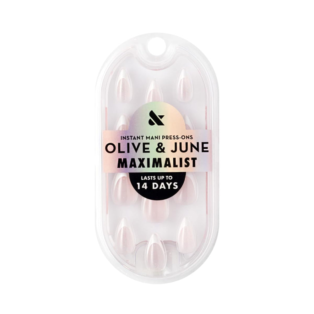 Olive & June stiletto sharp French detail highlighting realistic tip and salon finish