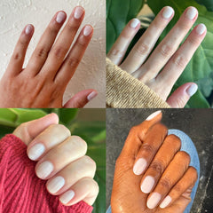 Olive & June swatch on nail wheel showing buildable sheer white coverage