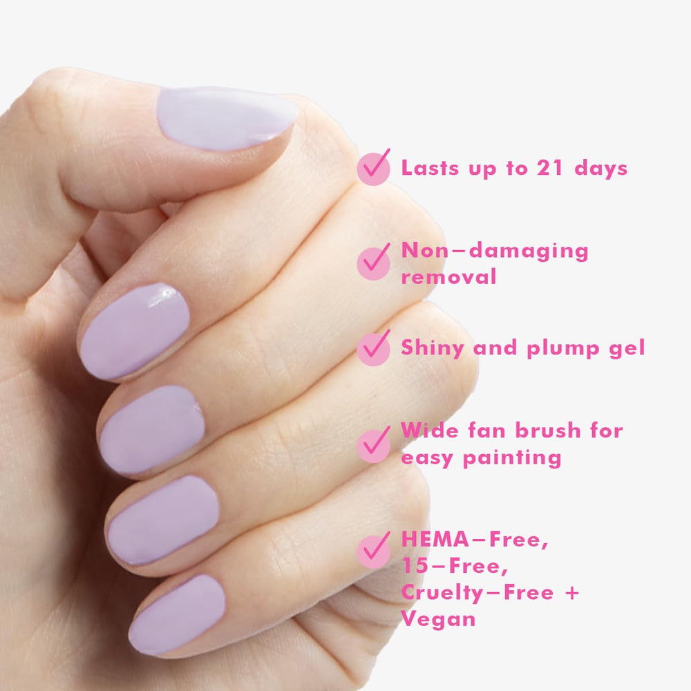 Olive & June gel polish curing under LED lamp showing fast, professional curing benefit