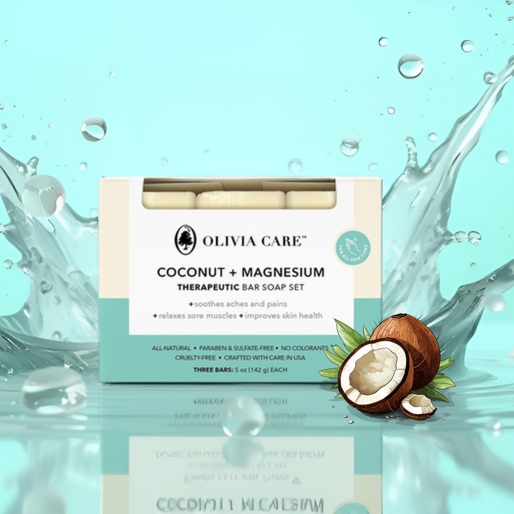 Olivia Care close-up of triple-milled soap texture, showing durable long-lasting bar