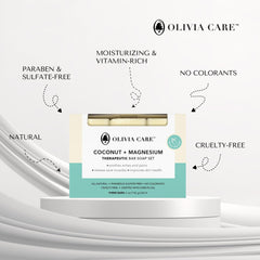 Olivia Care rich lather in hand from coconut soap, demonstrating creamy moisturizing foam