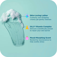 OLLY body wash on bathroom shelf staged for bedtime ritual promoting calming atmosphere