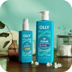 OLLY bottle in-shower with lather showing gentle cleanse benefit