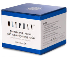 OLYPHAN product label and ingredient list showing 10% glycolic acid and botanicals