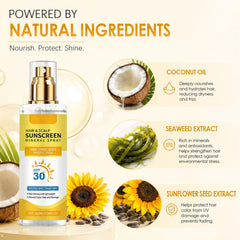 Omexry applied to hairline at beach protecting color and scalp outdoors