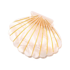 OMG Decor white shell claw clip front view showing glossy finish and elegant shape