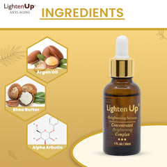 OMIC Lighten-Up serum droplet on skin texture close-up, highlights quick absorption benefit
