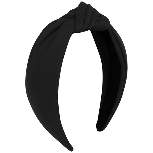 Ondder front view black top knot headband showing clean silhouette and comfort