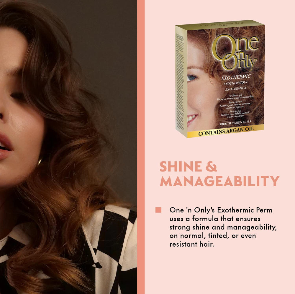 One 'N Only perm in use with woman wrapping damp hair demonstrating at-home process