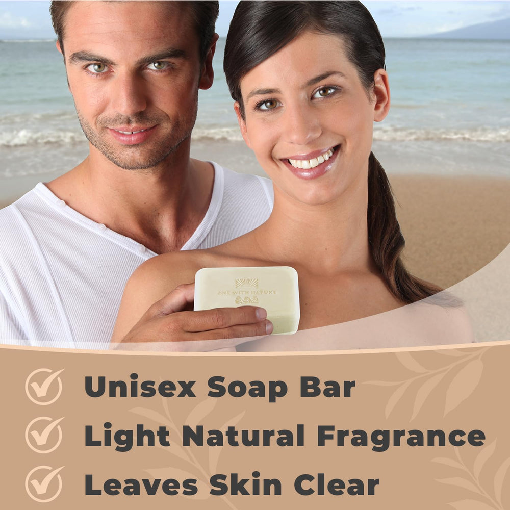 Lifestyle bathroom scene using One With Nature Dead Sea salt soap for a calming routine