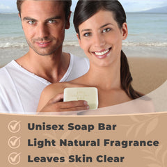 Lifestyle bathroom scene using One With Nature Dead Sea salt soap for a calming routine