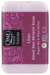 One With Nature close-up of lilac bar texture and dense milling benefit