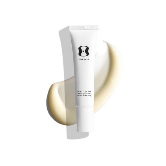 oneskin lip spf front packaging showing compact tube and branding benefit: travel-friendly protection