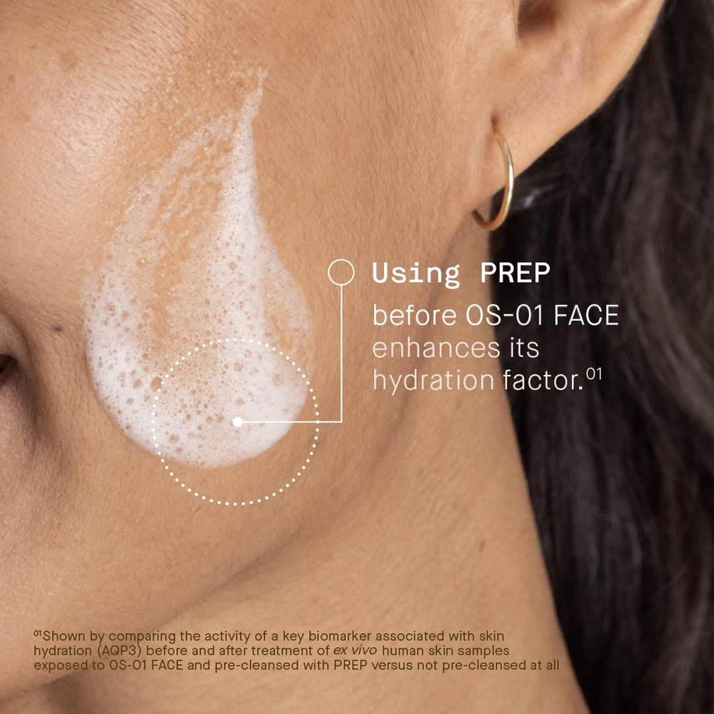 oneskin PREP gel texture close-up demonstrating smooth foam and mild cleansing benefit