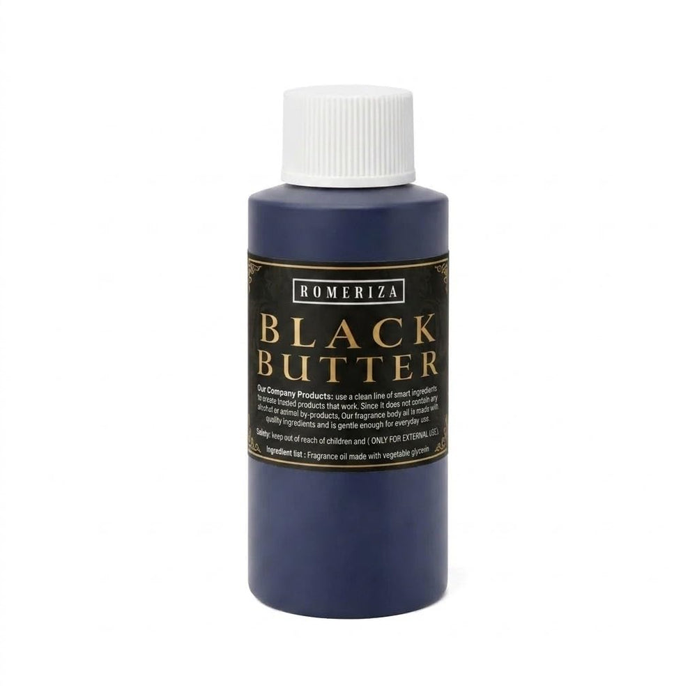 Onisavings Black Butter bottle front view showing compact travel perfume oil