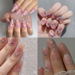 ONPRESS lifestyle flatlay with nail tools and charms showing creative manicure setup