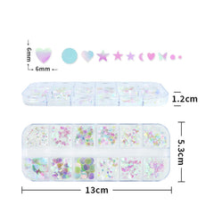Onsdag glitter slices on fingers to show scale and subtle dimensional shine