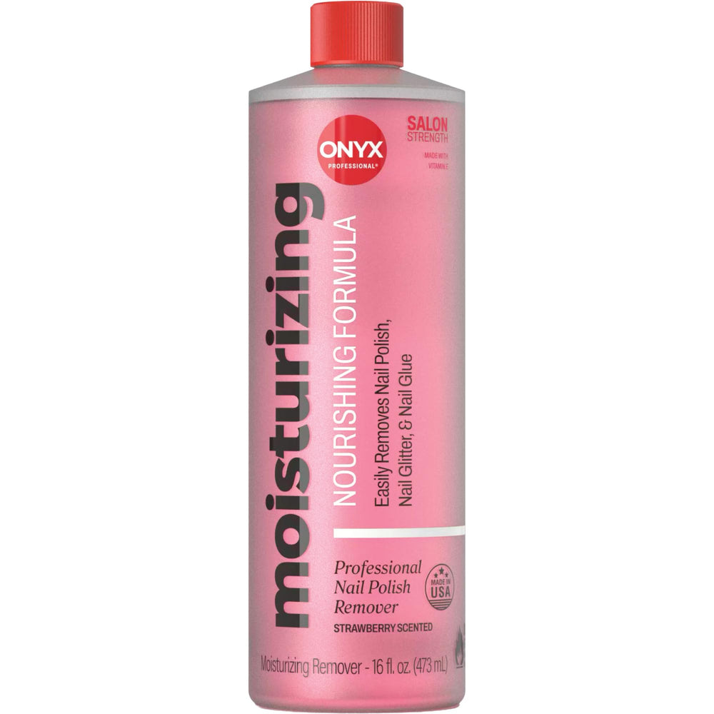 Onyx Professional front bottle showing strawberry-scented acetone gel and volume