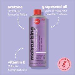 Onyx Professional remover pouring to highlight lavender scent and easier use