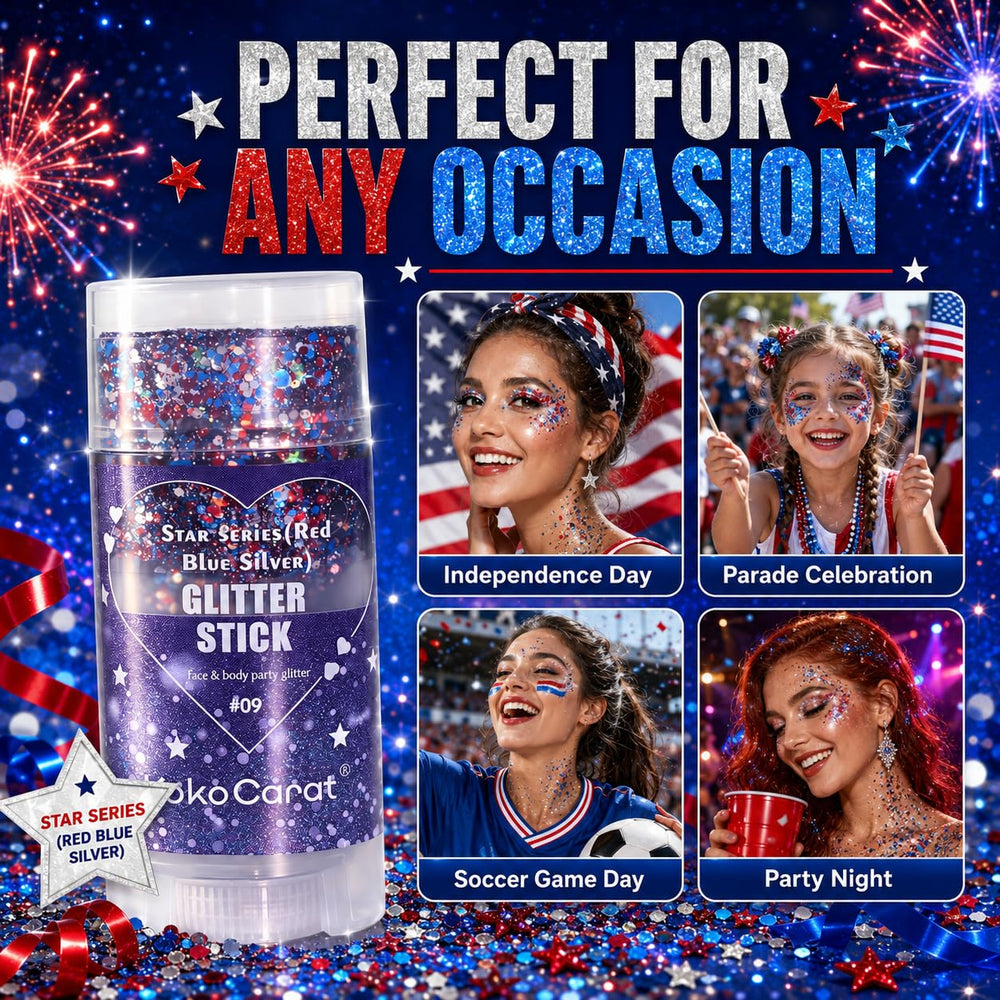 OOFUCF applied on cheekbone festival look for bold patriotic accents