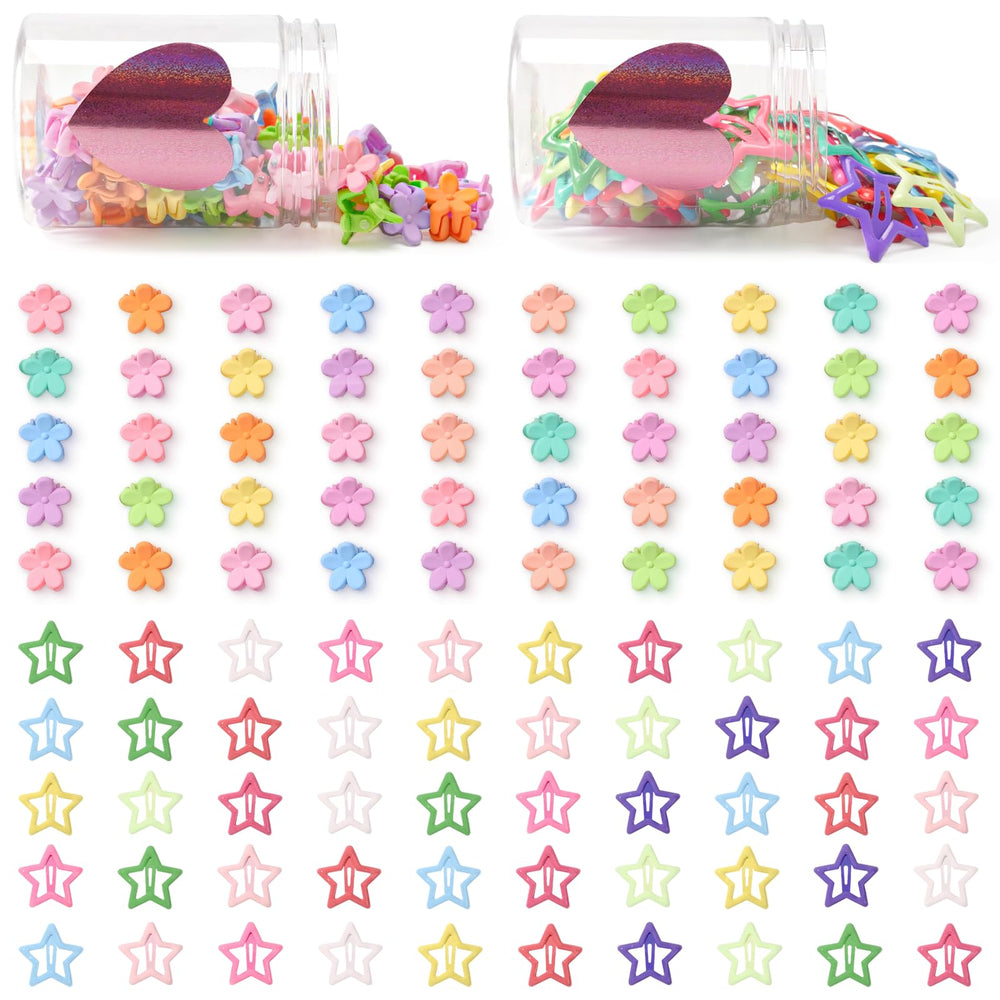 Ooosonlu front packaging of 100 star hair clips showing set and case for easy storage