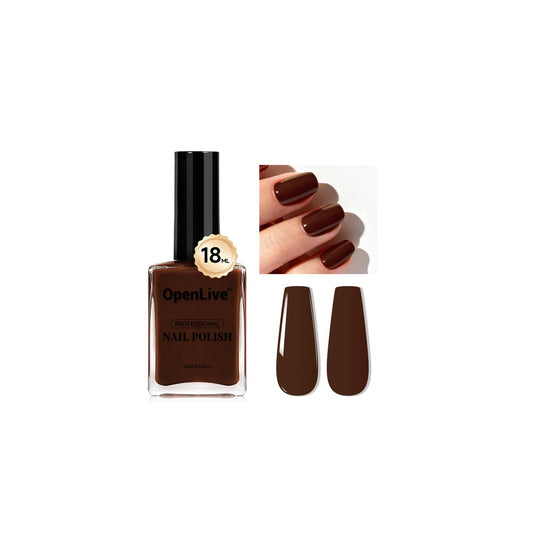 OpenLive bottle front view showing brown shade and glossy finish benefit