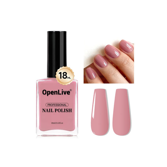 OpenLive front bottle view showing dusty rose polish and glossy finish benefit