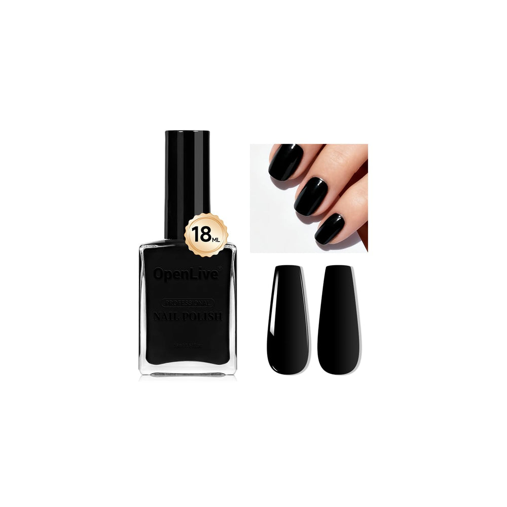 OpenLive front bottle showing sleek black polish and clear branding, great for storage