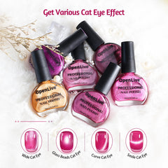 OpenLive nails in use with magentic stripe effect showing dramatic reflective finish