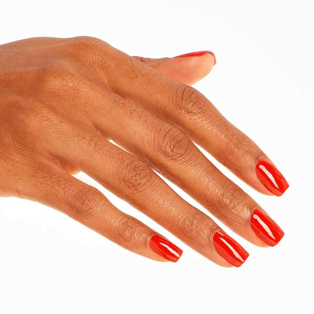 Close-up of OPI A Red-vival City high-shine surface highlighting salon gloss