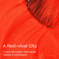 OPI nail swatch fan with A Red-vival City showing consistent color on multiple nails