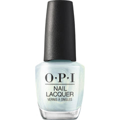 OPI Air We Go front bottle showing shimmery sky-blue polish and branding benefit