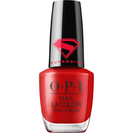 OPI bottle front view showing vibrant red orange shade and glossy benefit