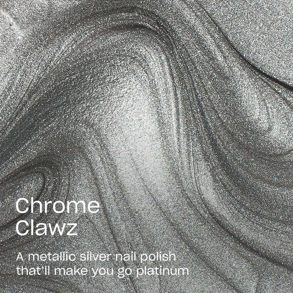 OPI Chrome Clawz nail swatch on hand displaying opaque silver shine for bold manicures