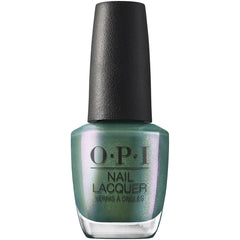 OPI bottle front view showing sage-green shimmer and glossy finish benefit