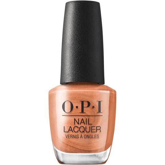 OPI front bottle showing golden shimmer and easy-grip cap for clear identification and appeal