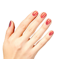 OPI Liquid Fire swatch on nails showing high-shine color payoff and wear