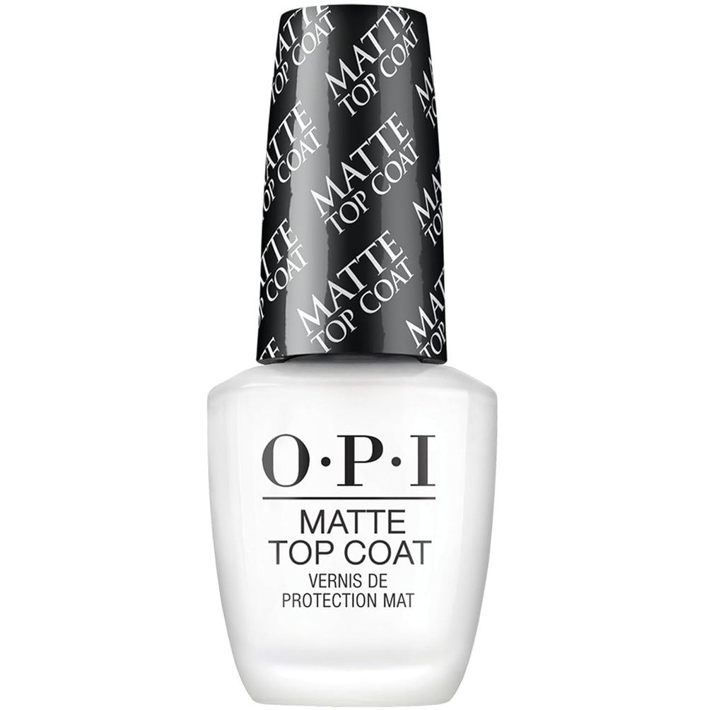 OPI matte top coat front bottle showing label and matte benefit