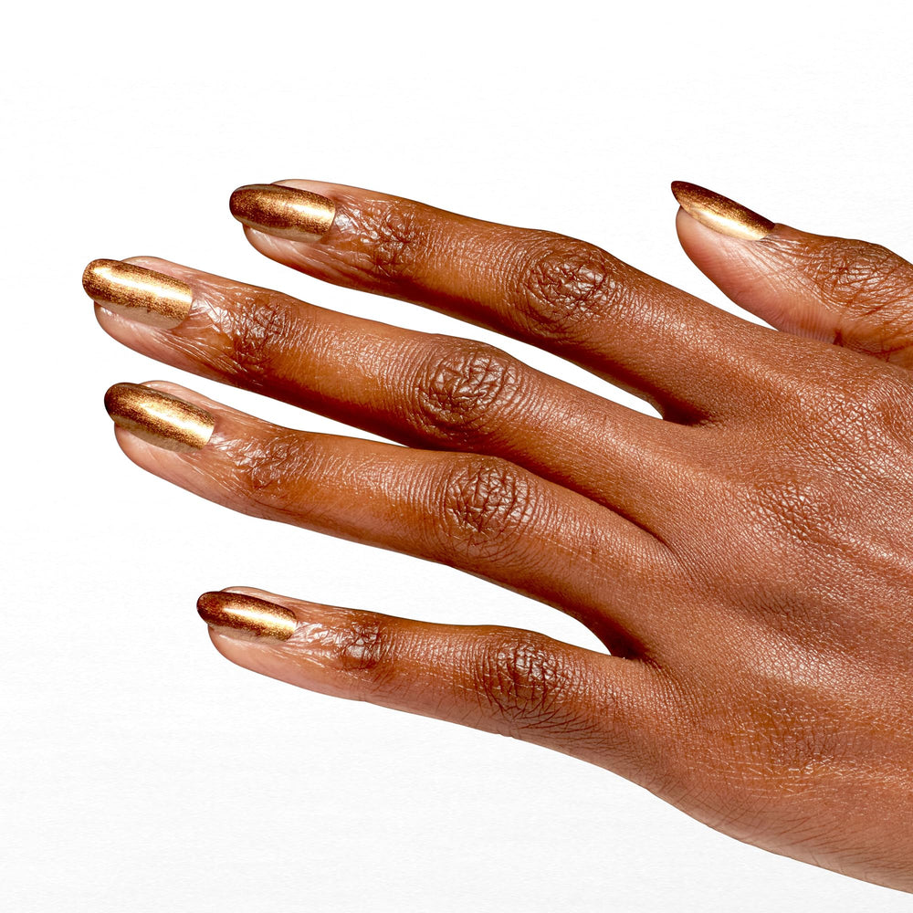 OPI Millennium Mocha close-up of metallic shimmer highlighting reflective depth benefit