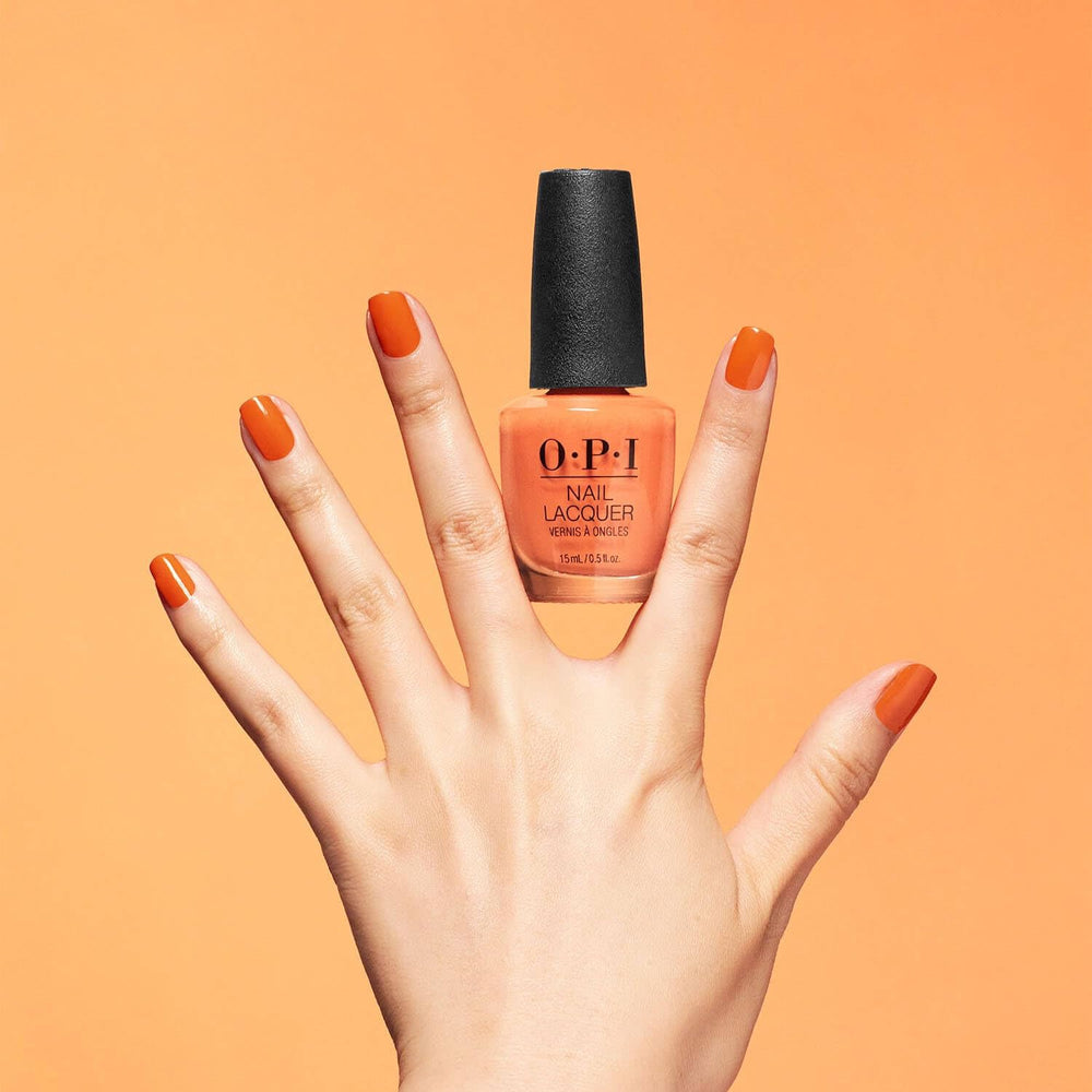 OPI on-finger swatch of Silicon Valley Girl showing glossy coverage and color payoff