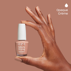 OPI flat-lay styling with bottle and natural elements to suggest sustainable beauty benefit