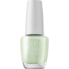 OPI bottle front view showing sage green cream and glossy finish benefit