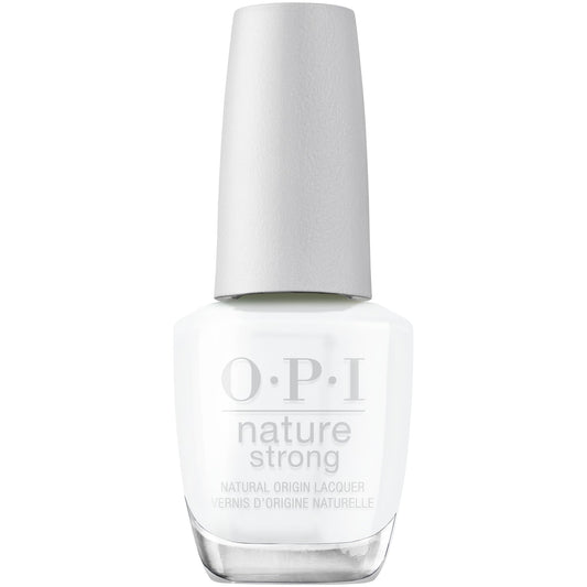 OPI bottle front view showing bright white crème and sustainable design benefit