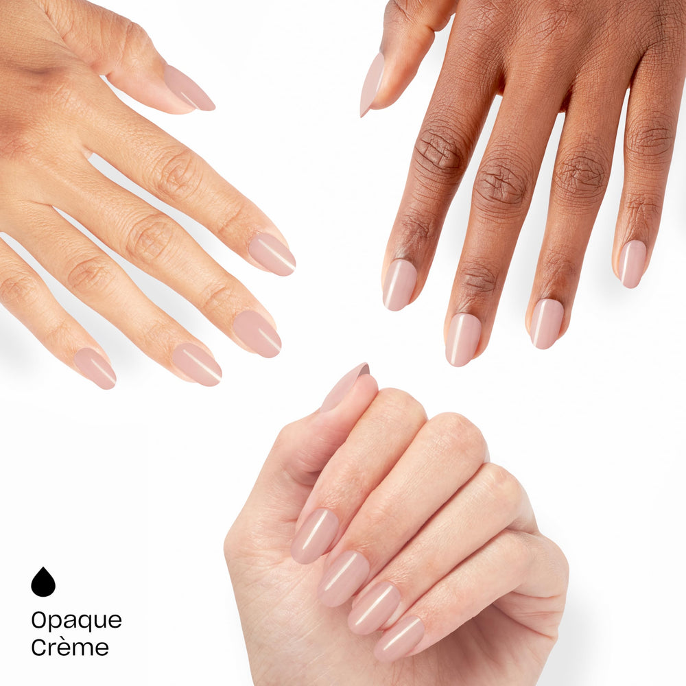 OPI on point hands applying a press-on nail demonstrating easy application